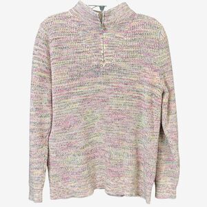 Lands End Drifter cotton sweater woments 1/4 zip XL pink